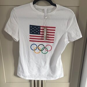 Skims White T-Shirt with American Flag and Olympic Rings